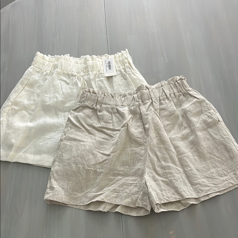 Lot of 2 pair -  Women's 100% Linen Shorts - Cream and Flax